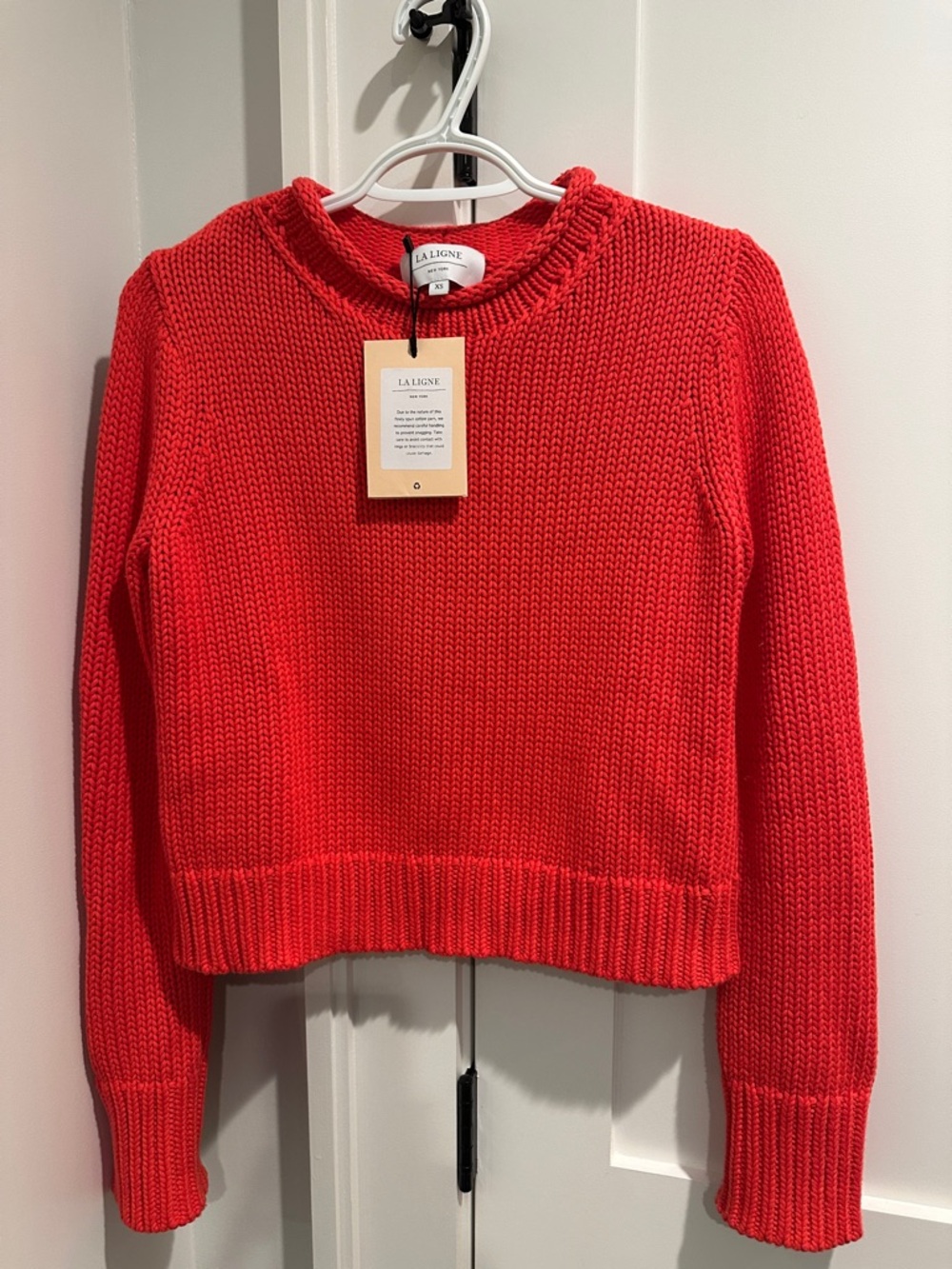 La Ligne Bright Red Chunky Crewneck Sweater